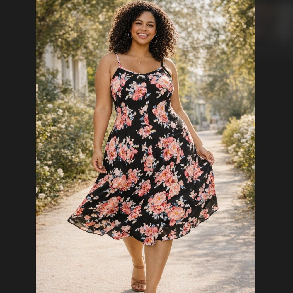 Torrid Ikat Floral Midi Dress 3X 22 24 Sleeveless Pockets Challis Sweetheart NWT